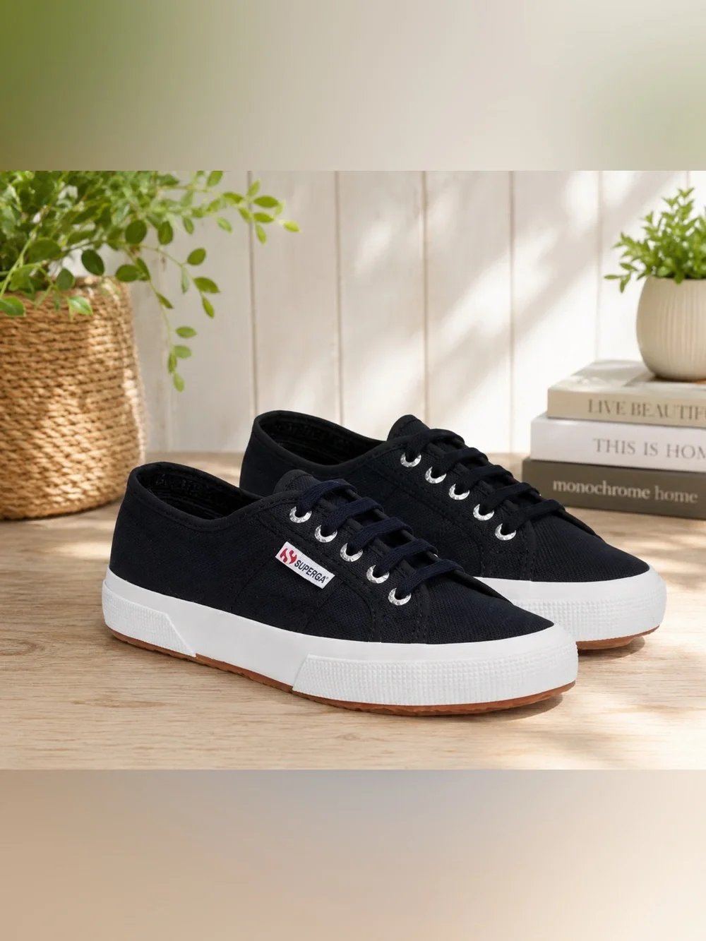Superga Size 7.5 2750 Cotu Classic Sneakers - Black & White Canvas Lace Up Shoes
